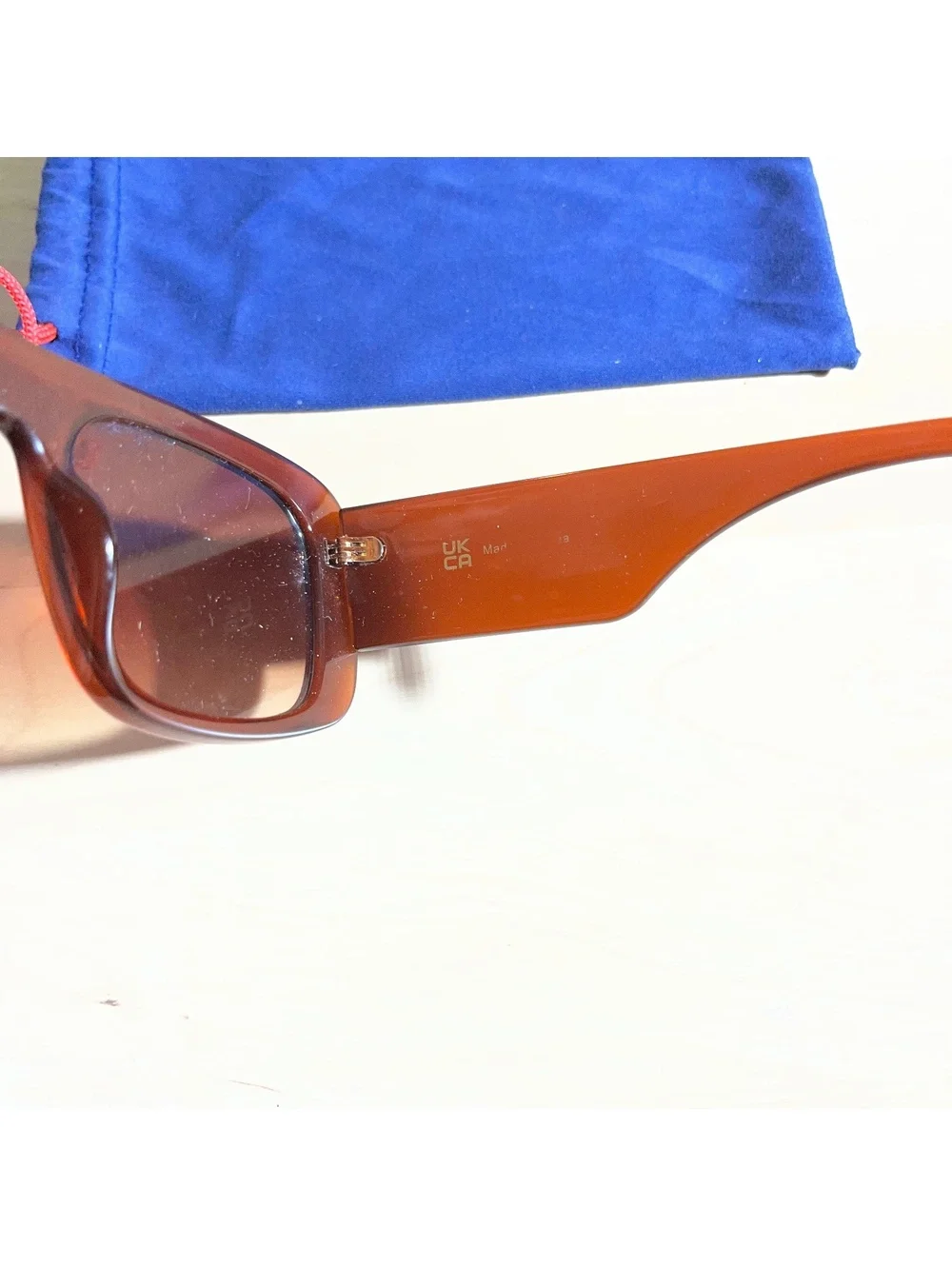 Rectangular Brown Sunglasses with Protective Pouch